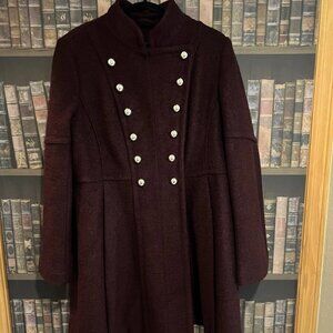 Guess Y2K Belted Pea Coat Womens XL Maroon Burgundy Silver Buttons